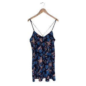 Zara TraFaluc Navy Blue Floral Pattern Slip Dress.